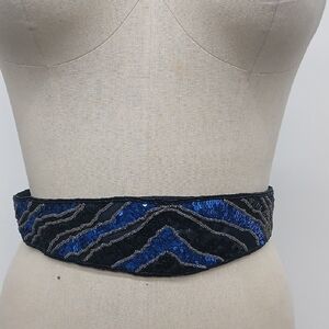 Vintage Paolo Vico 1980s Sequin & Beaded Adjustable Belt / OS